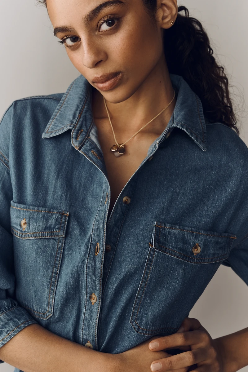 Pilcro Cotton Washed Denim Drawstring Romper