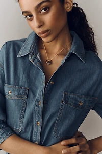 Pilcro Cotton Washed Denim Drawstring Romper