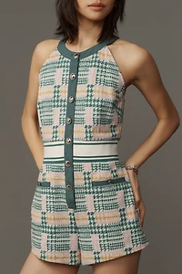 Maeve Sleeveless Button-Front Knit Romper
