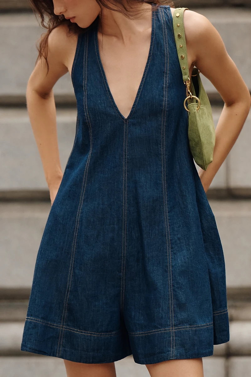 Maeve Denim Sleeveless Swing Romper
