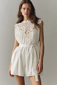 By Anthropologie Cotton Crochet Yoke Romper