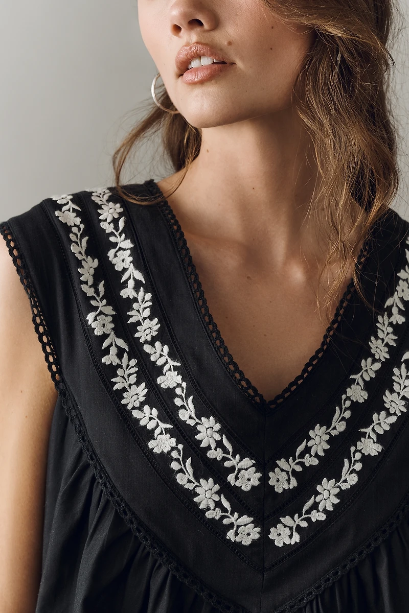 By Anthropologie 100% Cotton V-Neck Yoke Romper