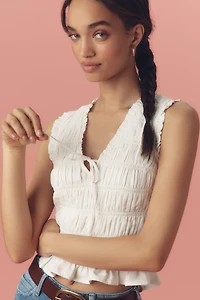 PAIGE Devi Sleeveless Smocked Top