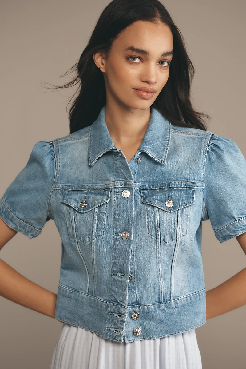 PAIGE Kendra Short-Sleeve Crop Denim Jacket
