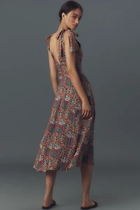 PAIGE Swindon Tie-Strap V-Neck Midi Dress