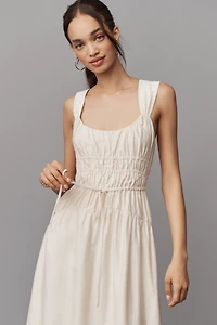 PAIGE Arpeggio Linen Blend Smocked Midi Dress