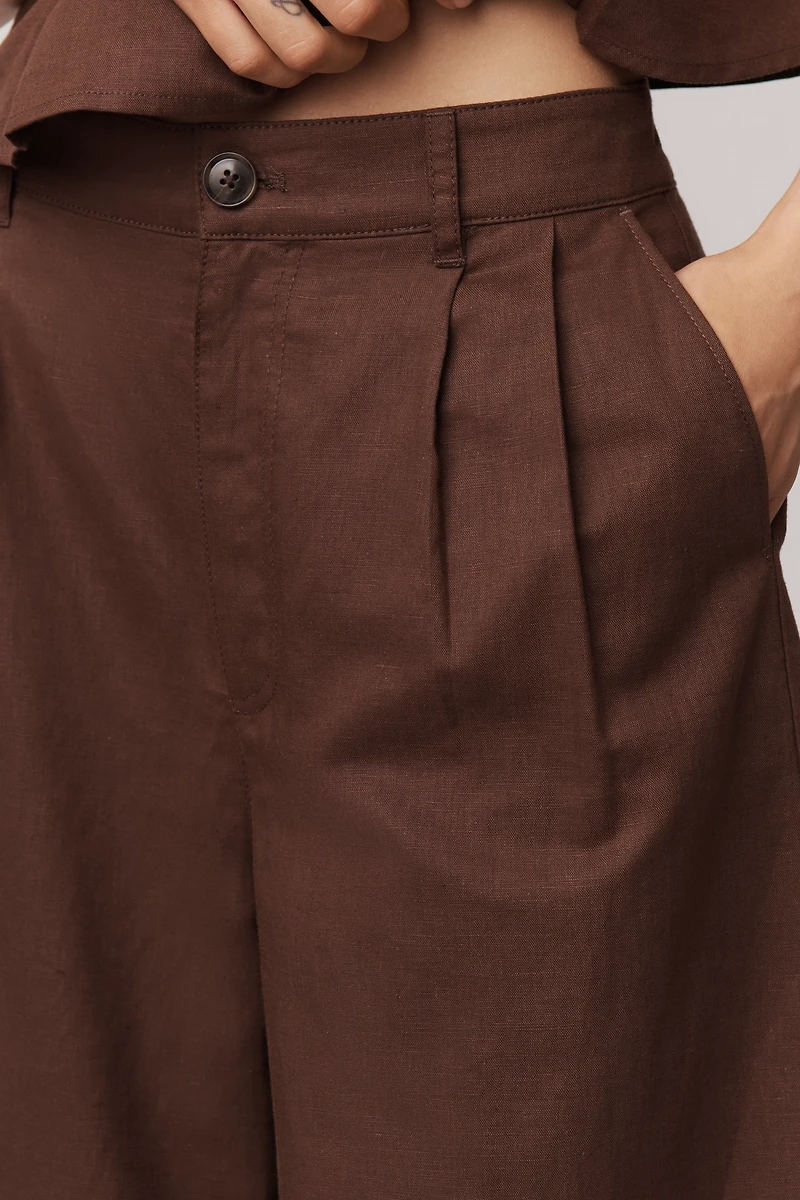 PAIGE Negroni Linen Blend High-Rise Crop Wide-Leg Pants