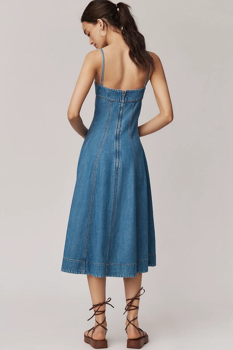 PAIGE Pippa Sleeveless Seamed Denim Midi Dress