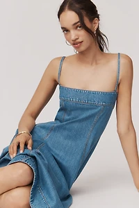 PAIGE Pippa Sleeveless Seamed Denim Midi Dress