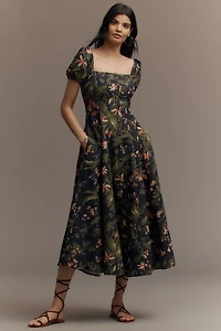 PAIGE Lindi Cap-Sleeve Square-Neck Midi Dress