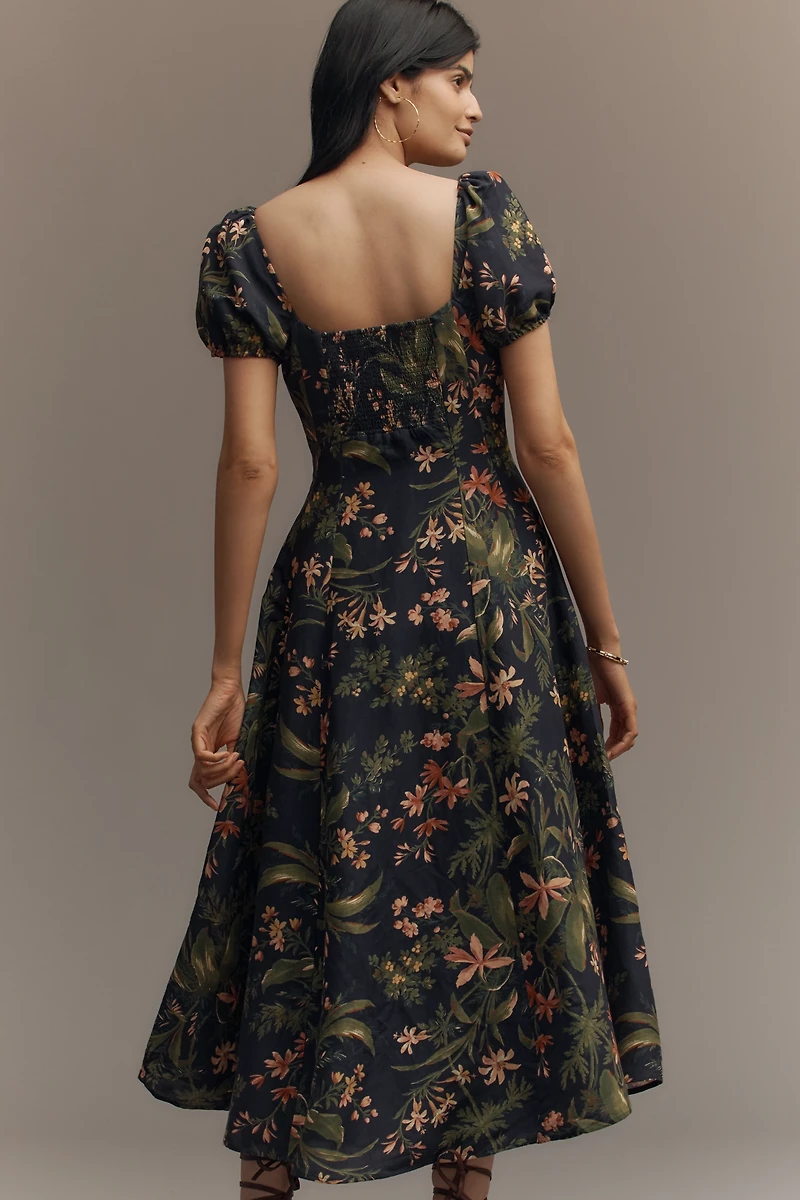 PAIGE Lindi Cap-Sleeve Square-Neck Midi Dress