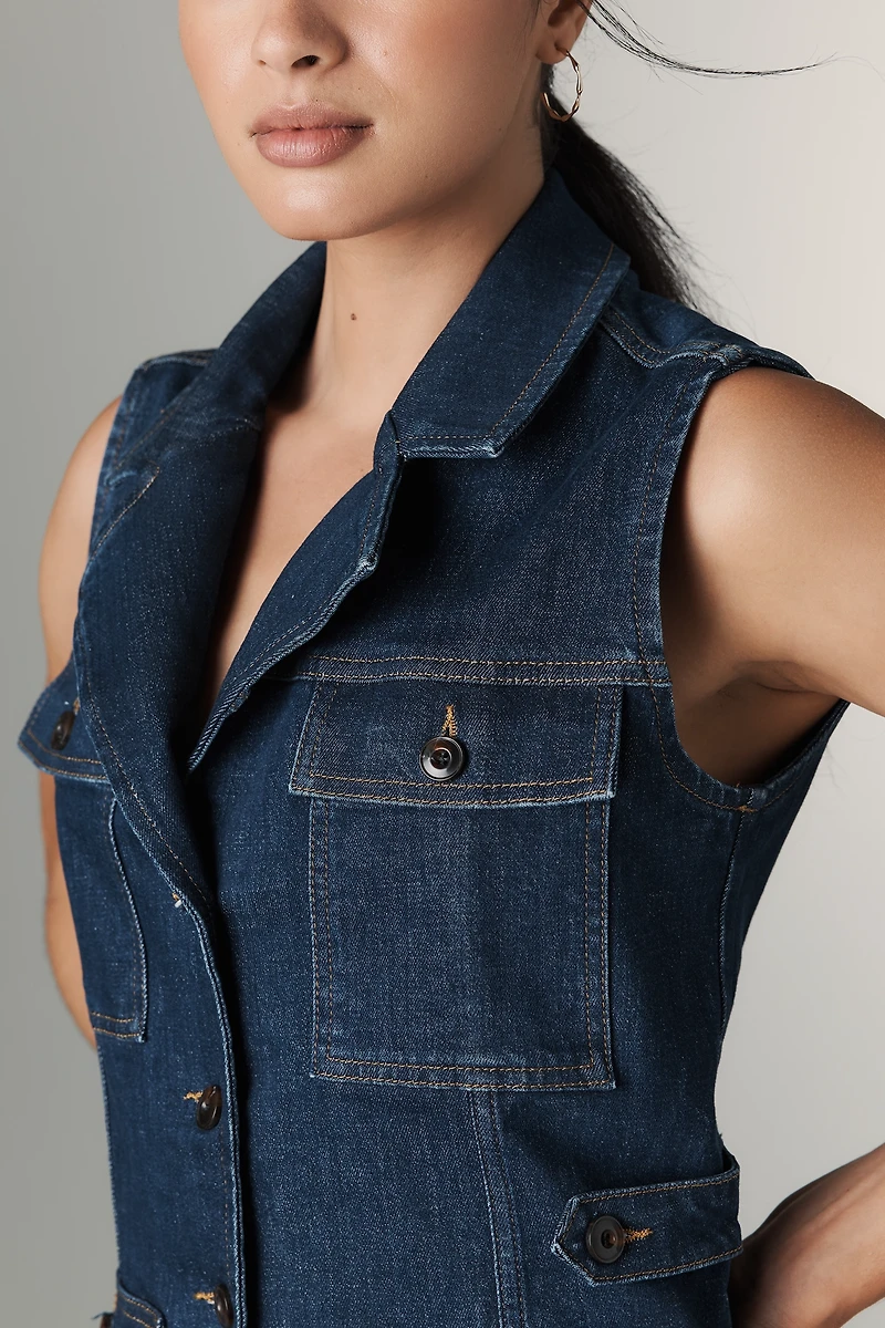 PAIGE Andria Sleeveless Collared Denim Mini Dress