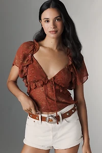 PAIGE Mirasol Short-Sleeve Ruffled Silk Top