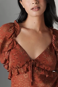 PAIGE Mirasol Short-Sleeve Ruffled Silk Top
