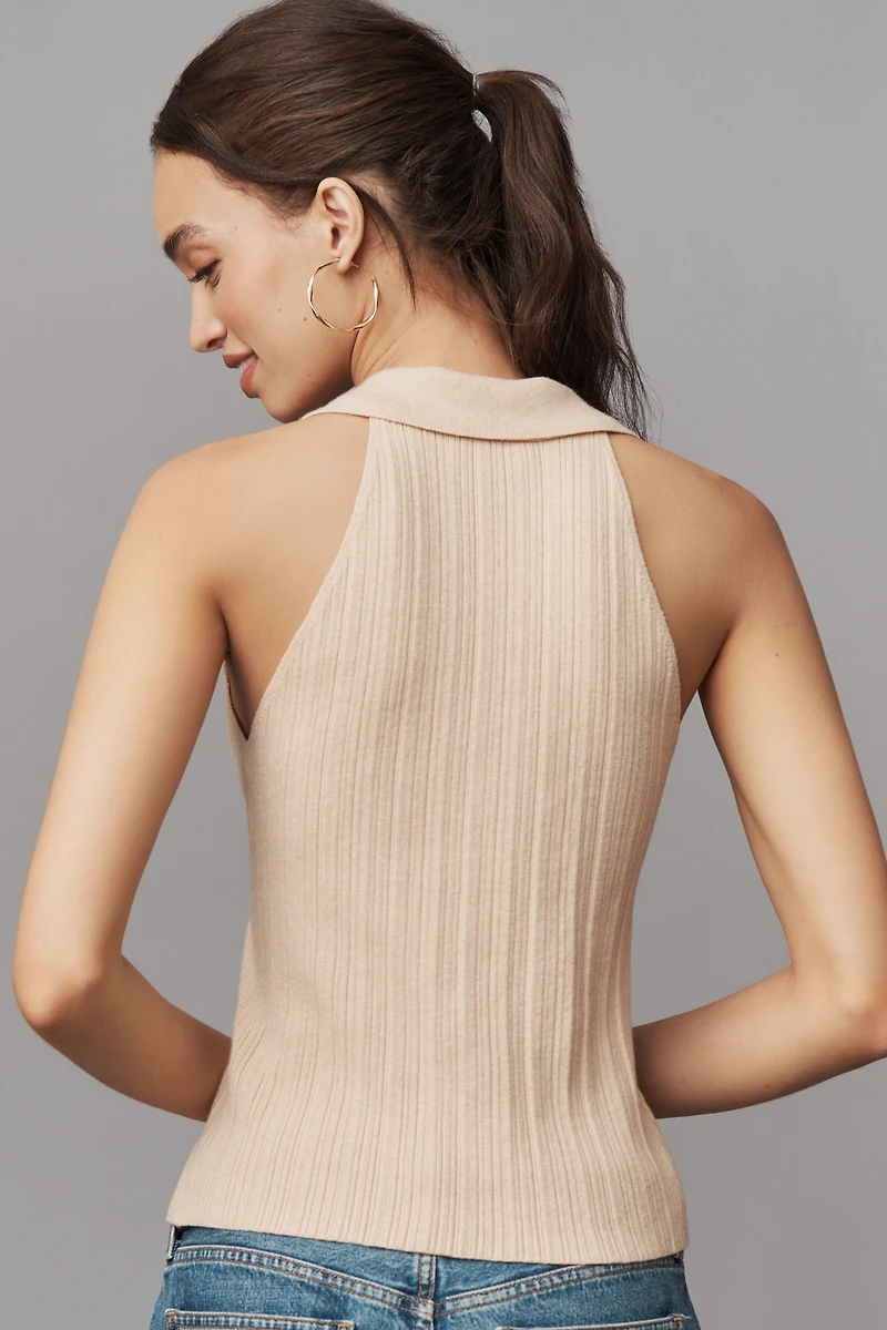 PAIGE Noellia Silk Blend V-Neck Polo Sweater Tank
