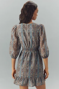 PAIGE Ophelie Silk Blend Puff-Sleeve V-Neck Mini Dress