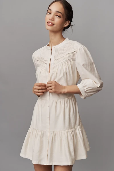 PAIGE Fiume Linen Blend Tiered Mini Dress