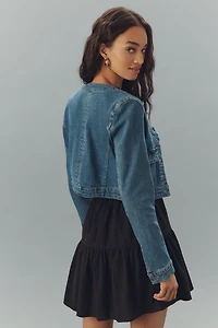 PAIGE Kiara Collarless Scoop-Neck Crop Denim Jacket