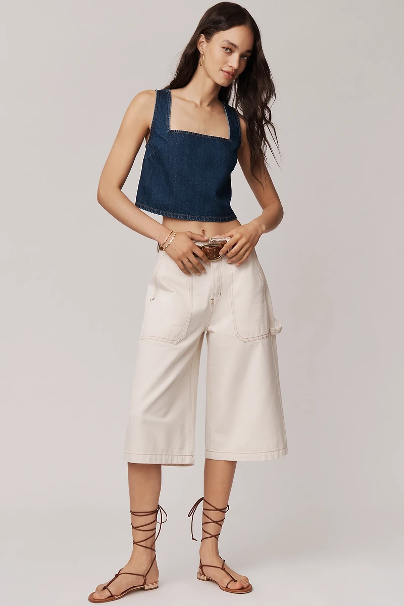 PAIGE Aelita Sleeveless Square-Neck Eyelet Crop Top