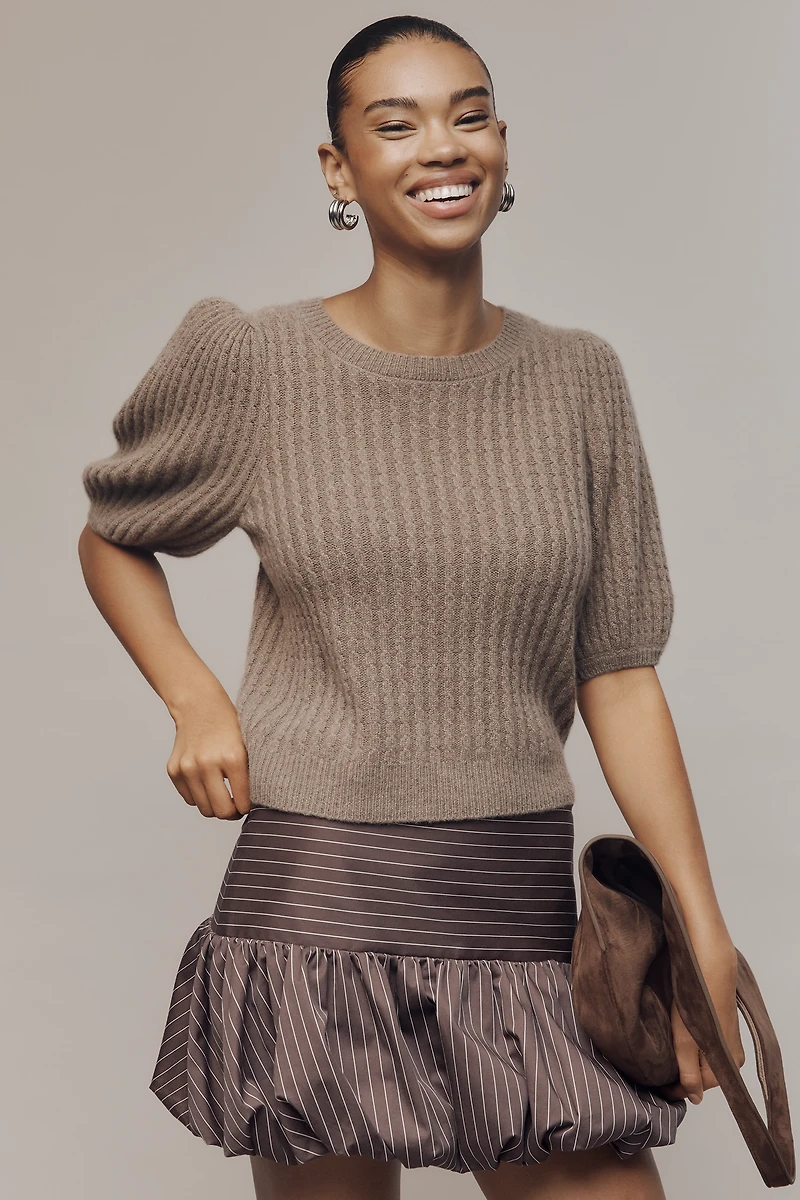 PAIGE Lucerne Cashmere Puff-Sleeve Sweater Tee