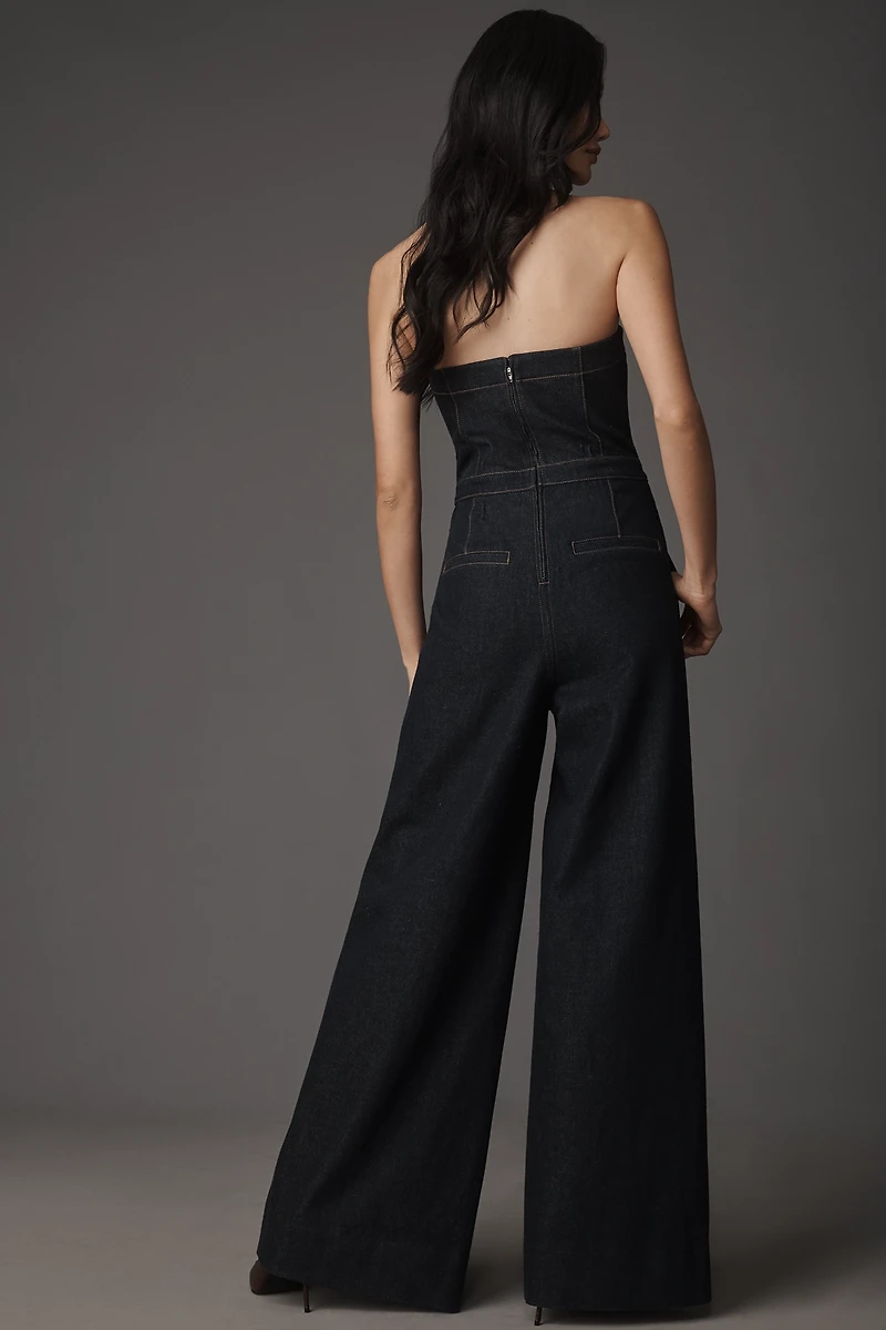 PAIGE Francesca Strapless Denim Wide-Leg Jumpsuit