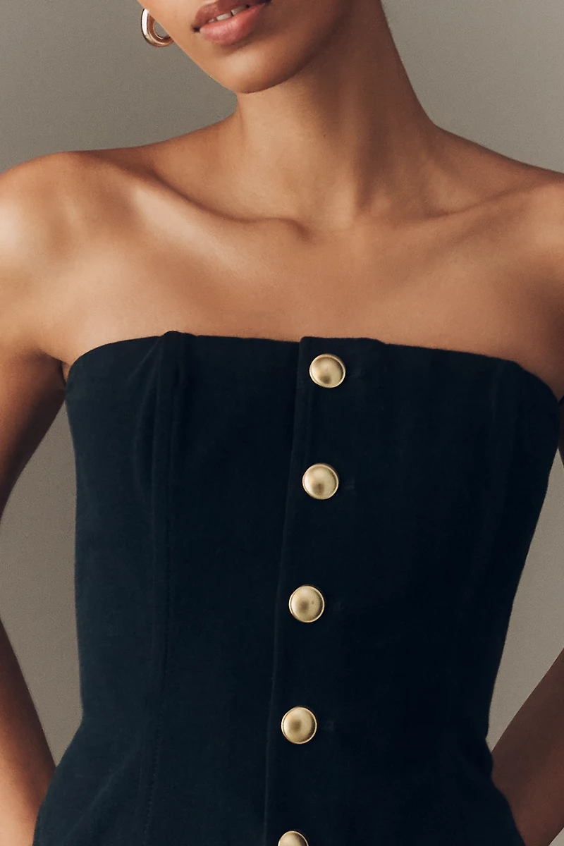 PAIGE Ronan Strapless Button-Front Peplum Top