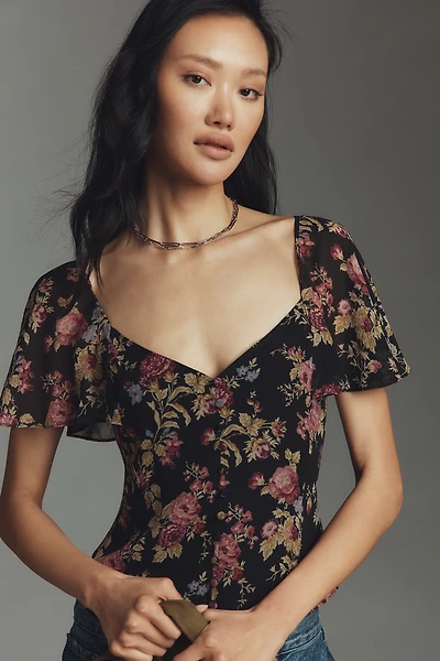 PAIGE Kiko Silk Flutter-Sleeve Blouse