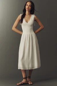 PAIGE Sebastian Ruched Sleeveless Midi Dress