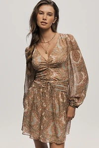 PAIGE Lainey Silk Long-Sleeve V-Neck Dress