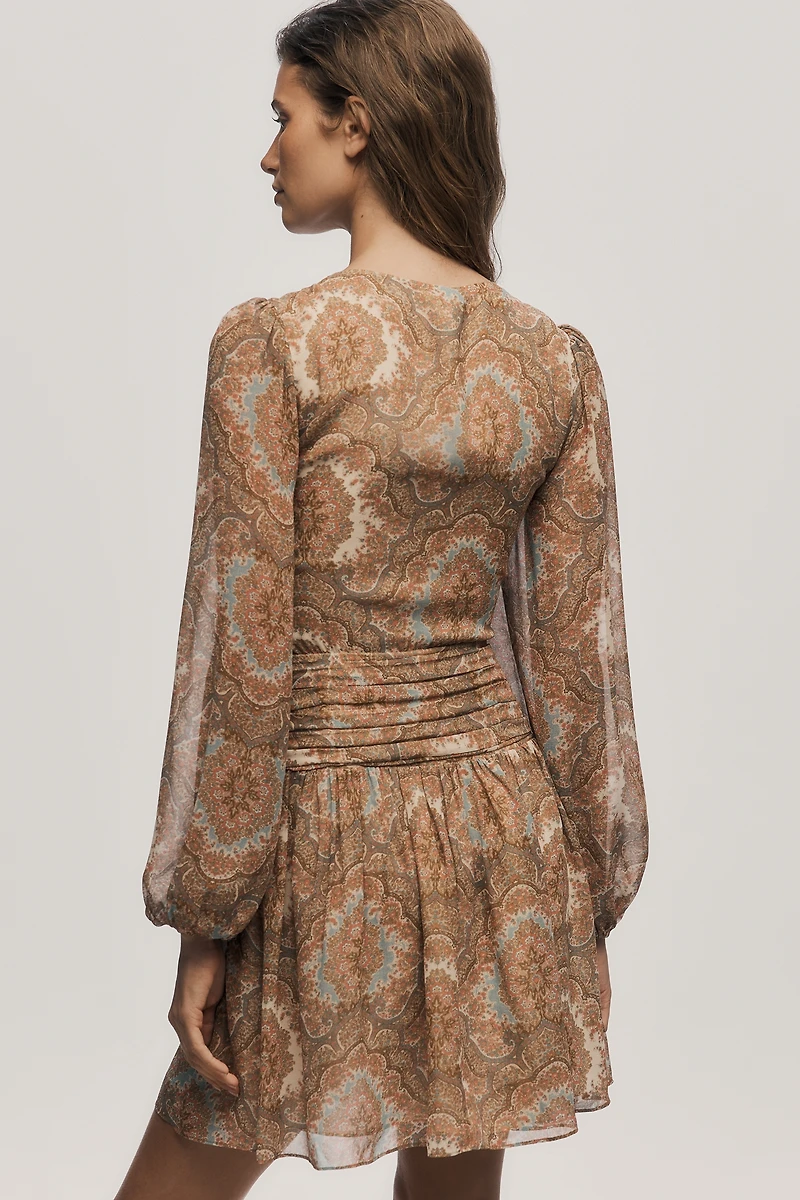 PAIGE Lainey Silk Long-Sleeve V-Neck Dress