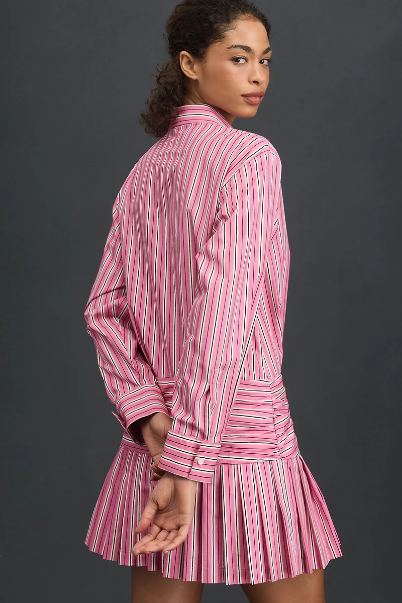 Rowing Blazers Long-Sleeve Pleated Mini Shirt Dress