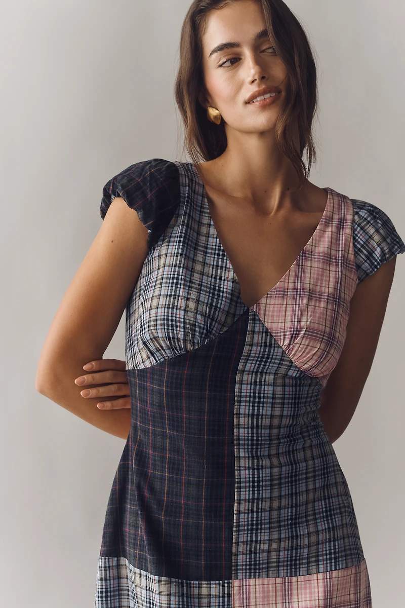 Rowing Blazers Patchwork Plaid Cap-Sleeve Maxi Dress
