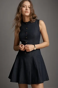Rowing Blazers Pleated Denim Sleeveless Mini Dress