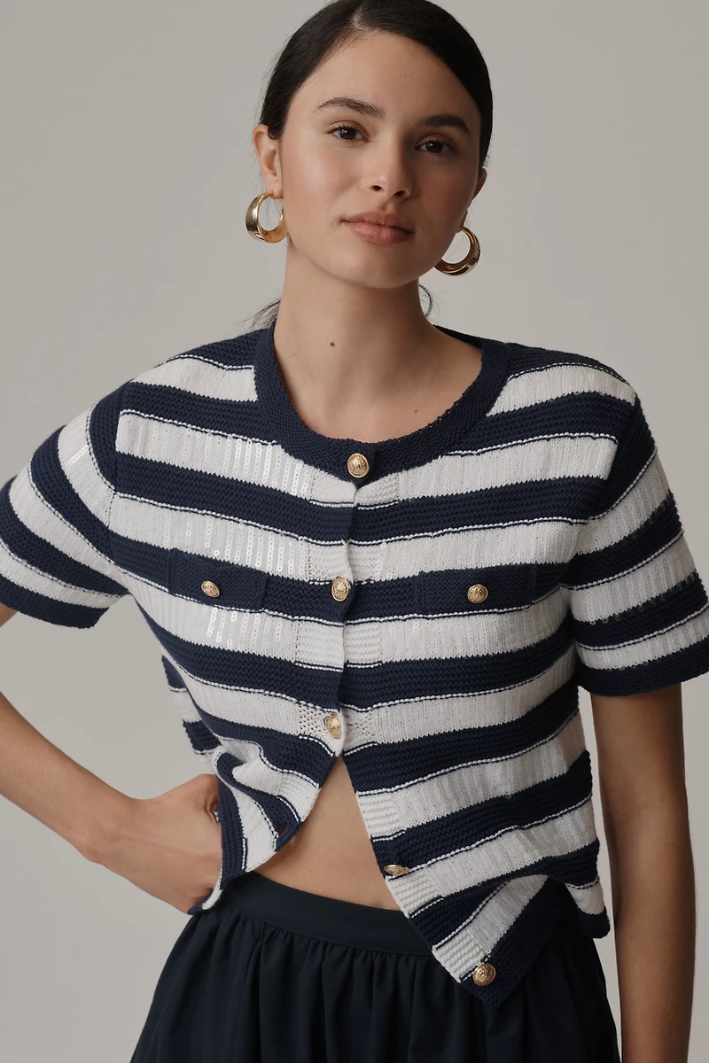Sam Edelman Colleen Short-Sleeve Cardigan Sweater