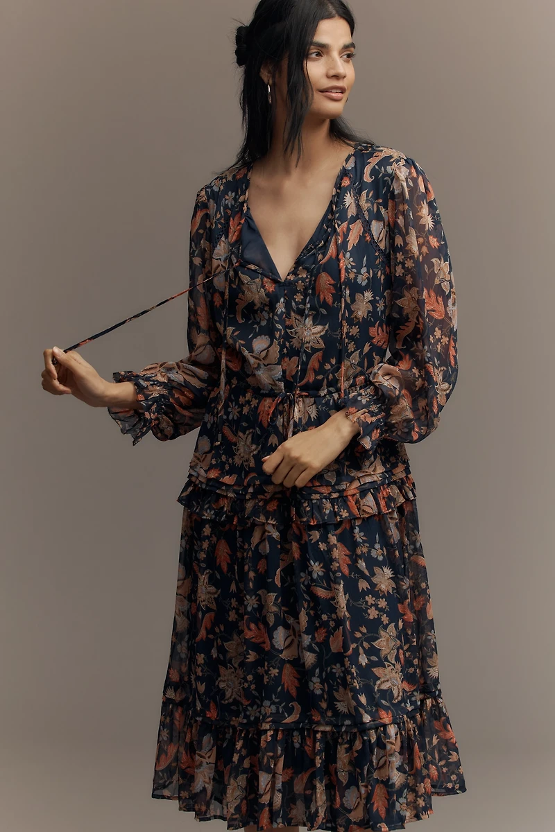 Sam Edelman Clarence Long-Sleeve V-Neck Midi Dress