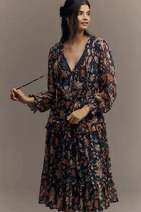 Sam Edelman Clarence Long-Sleeve V-Neck Midi Dress