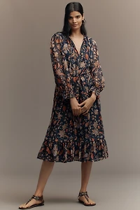 Sam Edelman Clarence Long-Sleeve V-Neck Midi Dress