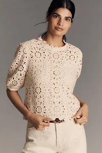 Sam Edelman Doral Crochet Short-Sleeve Blouse