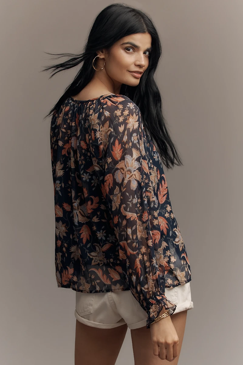 Sam Edelman Kelsie Long-Sleeve Popover Blouse