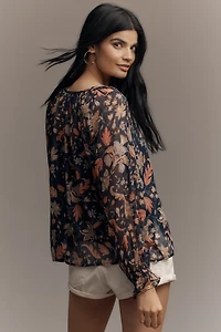 Sam Edelman Kelsie Long-Sleeve Popover Blouse