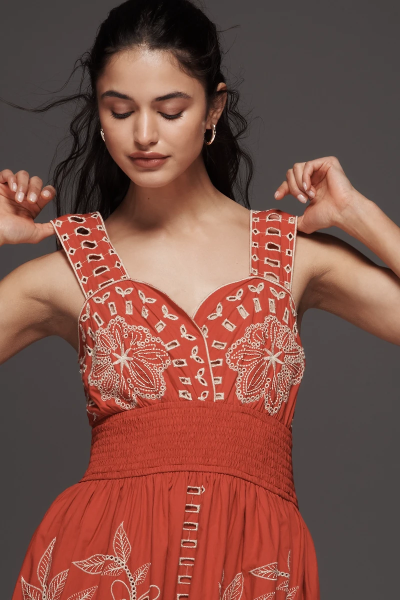 Rails Fawn Sweetheart Embroidered Eyelet Midi Dress