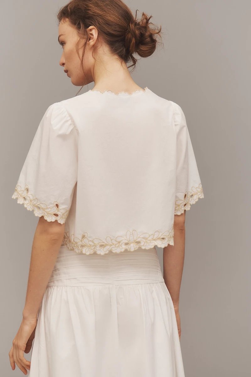 Rails Cataluna Short-Sleeve Embroidered Crop Top