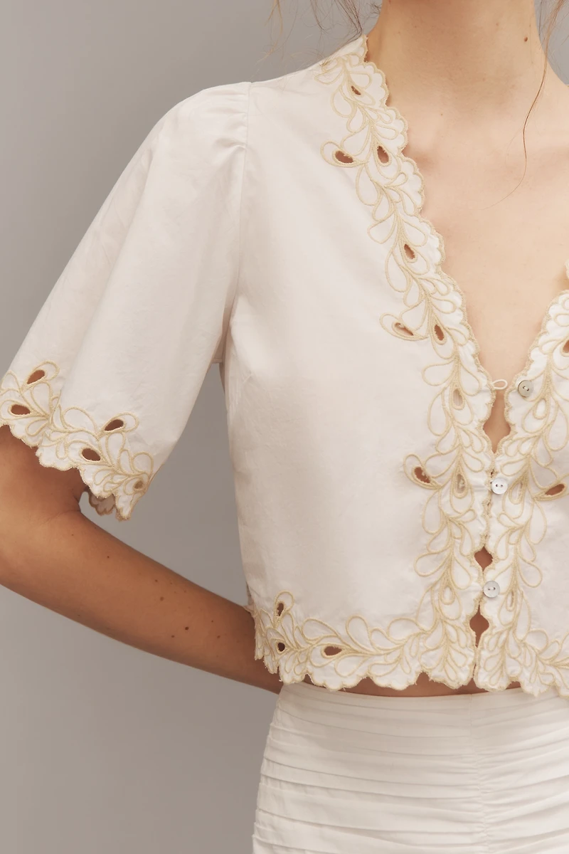 Rails Cataluna Short-Sleeve Embroidered Crop Top