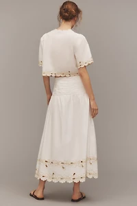 Rails Sol Embroidered Gathered Drop-Waist Midi Skirt