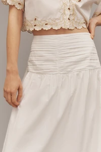 Rails Sol Embroidered Gathered Drop-Waist Midi Skirt