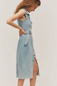 Rails Costa Sleeveless Belted Denim Midi Shirt Dress