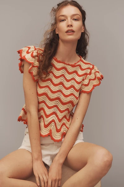 Rails Coen Flutter-Sleeve Crochet Knit Top
