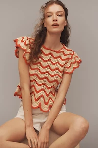 Rails Coen Flutter-Sleeve Crochet Knit Top