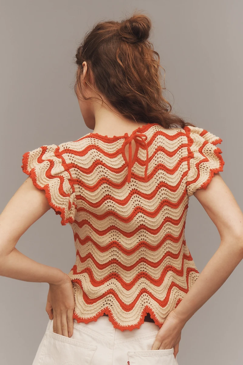 Rails Coen Flutter-Sleeve Crochet Knit Top