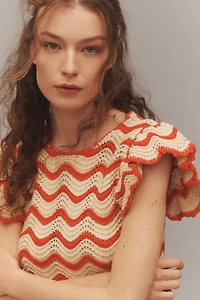 Rails Coen Flutter-Sleeve Crochet Knit Top